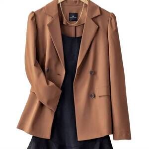 NEW LOVE TREE women's classic double button blazer in brown toffee